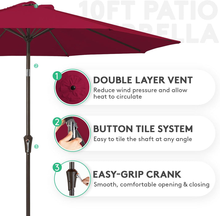 10 Ft Outdoor Patio Umbrella W/Tilt and Crank, Wine Red