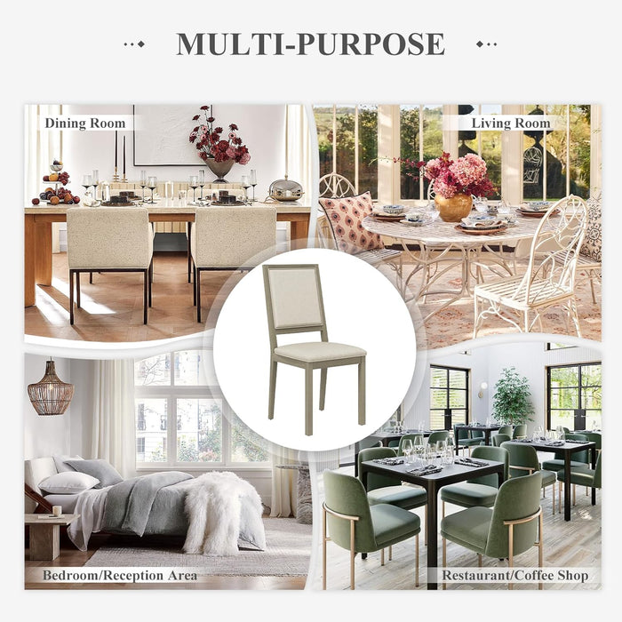 Upholstered Kitchen Dining Chairs Set of 2, Wood Dining Chairs with Back, 19 Inch Fabric Farmhouse Dining Room Side Chairs with Wooden Legs for Kitchen Dining Living Room Courtyard, Grey