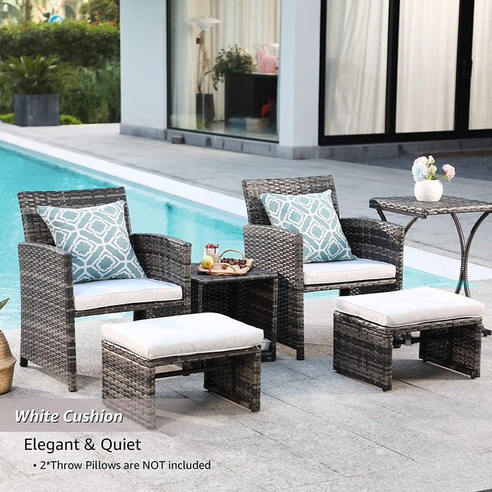 6 Pieces Patio Furniture Set W/Chairs and Ottomans, White