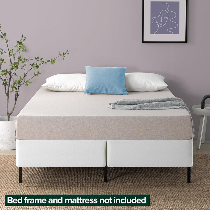 9 Inch Box Spring with Cover, No Assembly Mattress Foundation, Sturdy Metal Structure, Split Queen, White