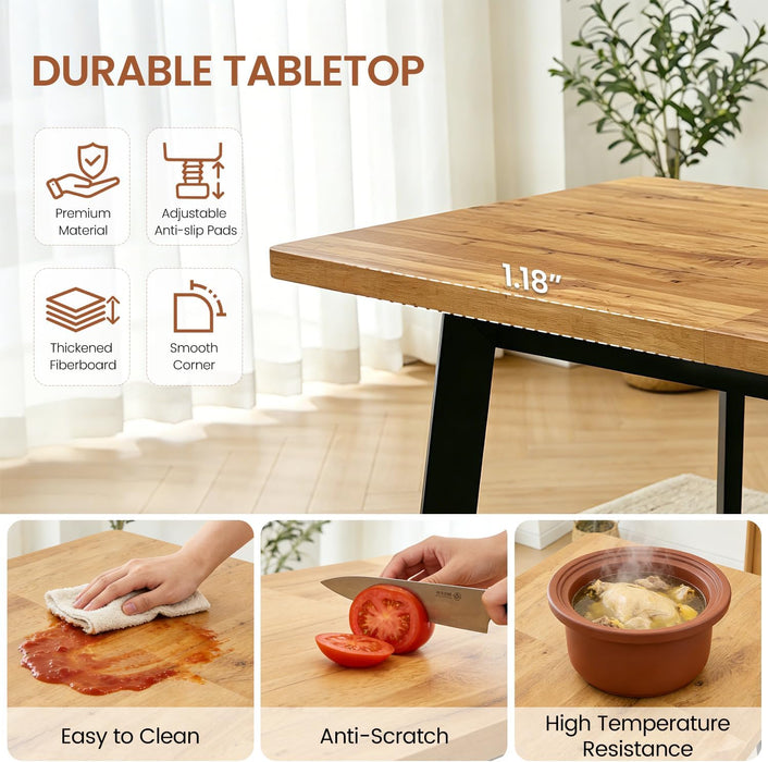 Modern 47.2"-63" Extendable Rectangular Dining Room Table, Walnut | Removable Extension Leaf, Durable MDF Tabletop, Accommodates 4-8 Guests, Great for Dining Room Small Kitchen & Dinner Spaces