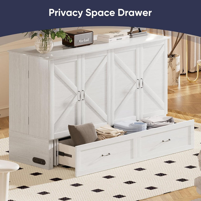White Queen Murphy Cabinet Bed With StorageDrawers