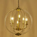 Six Globular Pendant Chandelier Acrylic Brass Finish