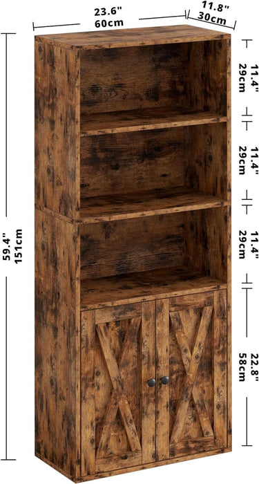 Industrial Bookshelves and Bookcases with Doors 11.8 in Depth Floor Standing 5 Shelf Display Storage Shelves Bookcase Home Decor Furniture for Home, Office, Living Room, Bedroom