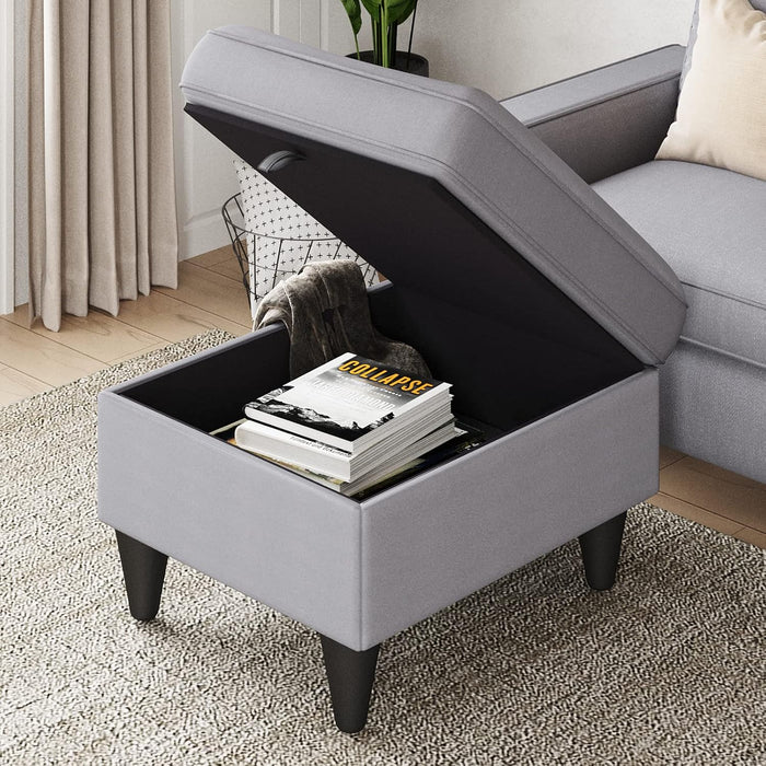 Contemporary Gray Sectional Sofa With Storage Ottoman
