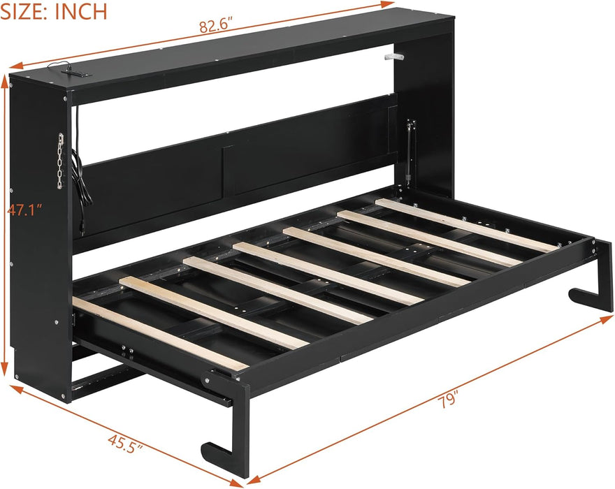 Black Twin Murphy Bed Featuring Integrated Lighting