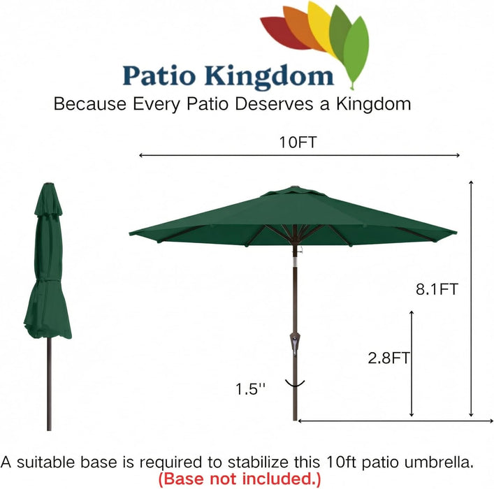 10FT Patio Umbrella Outdoor Market Umbrella with Crank and Tilt, 8 Flexible Fiberglass Ribs, Uv-Resistant Waterproof Canopy for Patio, Deck, Garden, Backyard, Forest Green