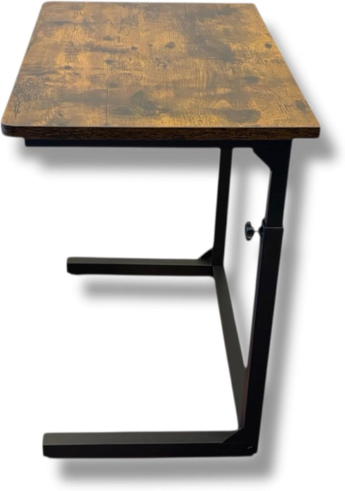 Height Adjustable C-Shaped Sofa Side Table, Laptop Table for Couch & Bed, Rustic Brown