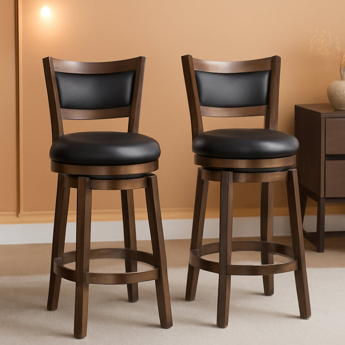 Swivel Bar Stools Set of 2, 34 Inch Extra Tall Bar Height Barstools, Black Faux Leather Bar Stool with High Backrest, Solid Wood Leg, Wrap-Around Footrest, Counter Stools for Pub