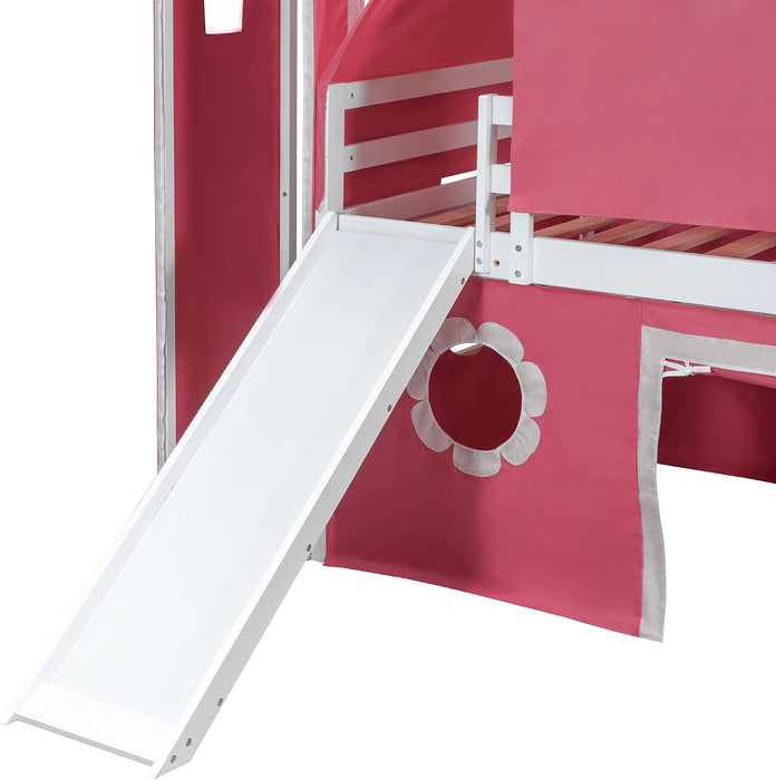 Pink Twin Loft Bed With Slide Integratedguardrails