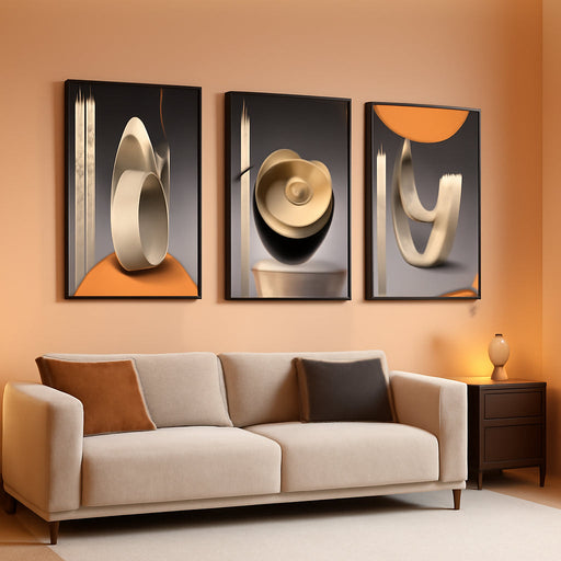 Bright Style Framed Wall Art - Abstract Modern Shape Pattern in White, Blue, Yellow, Grey - Artfully Matching Living Room, Bedroom, Office Decor - 16"X 24"X 3 Panels