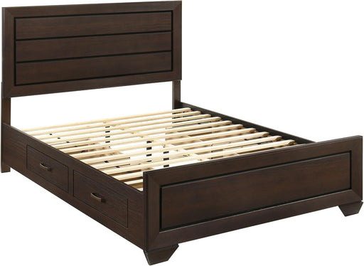 Home Furnishings - Kauffman - Wood - Queen Platform Bed with Horizontal Planked Headboard, 4 Drawers, and Side Storage - Bedroom - Dark Cocoa - 204390Q
