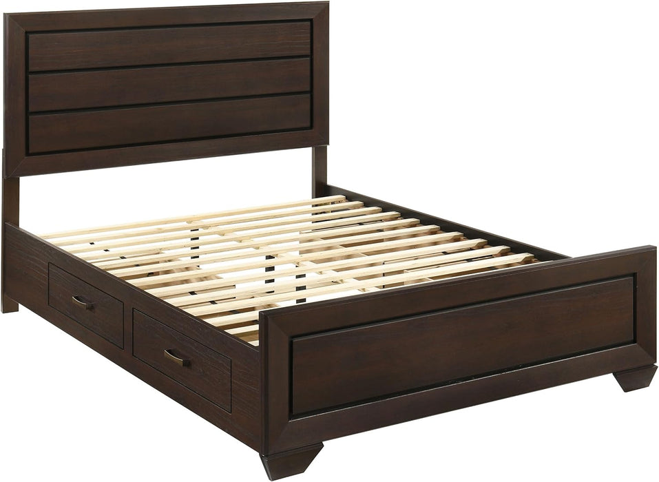 Home Furnishings - Kauffman - Wood - Queen Platform Bed with Horizontal Planked Headboard, 4 Drawers, and Side Storage - Bedroom - Dark Cocoa - 204390Q