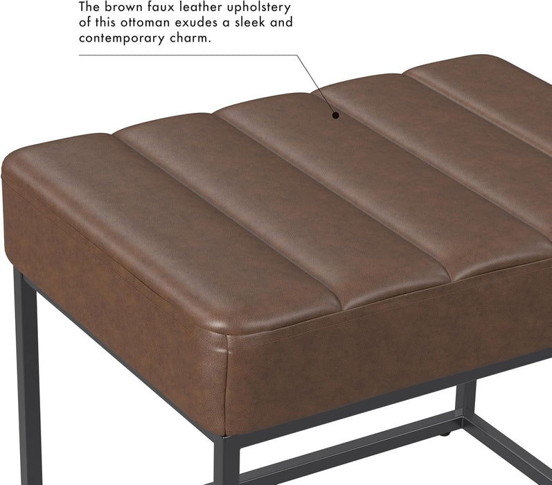 Theodore Channel Tufted Small Ottoman - Brown Faux Leather