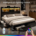 Queen Storage Bed Frame with 6 Drawers, USB Charging Station, No Noise, No Box Spring Required, Vintage Black Headboard Platform Bed