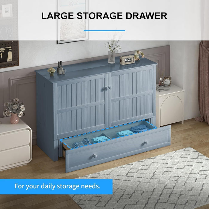 Queen Murphy Bed Cabinet With USB StorageDrawerWithUSBCharging