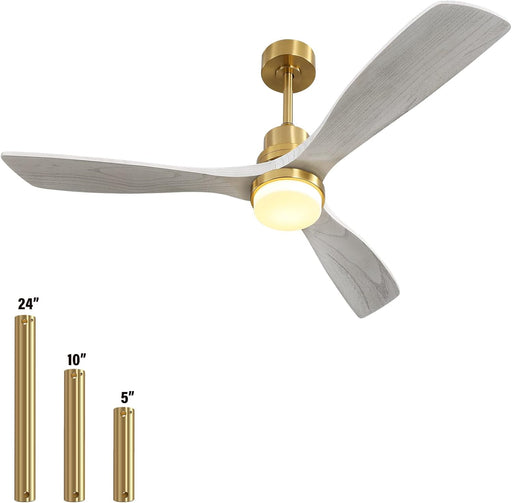 Wood down Rod Ceiling Fan (Gold+Grey Wood, 52 Inch)