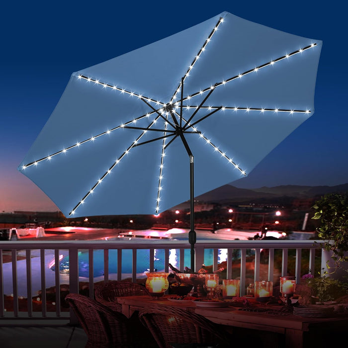 88 LED 10 FT Solar Patio Umbrella with Base, Navy