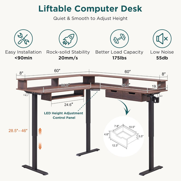 60Inch Elevated Electric Standing Desk Dark Walnut