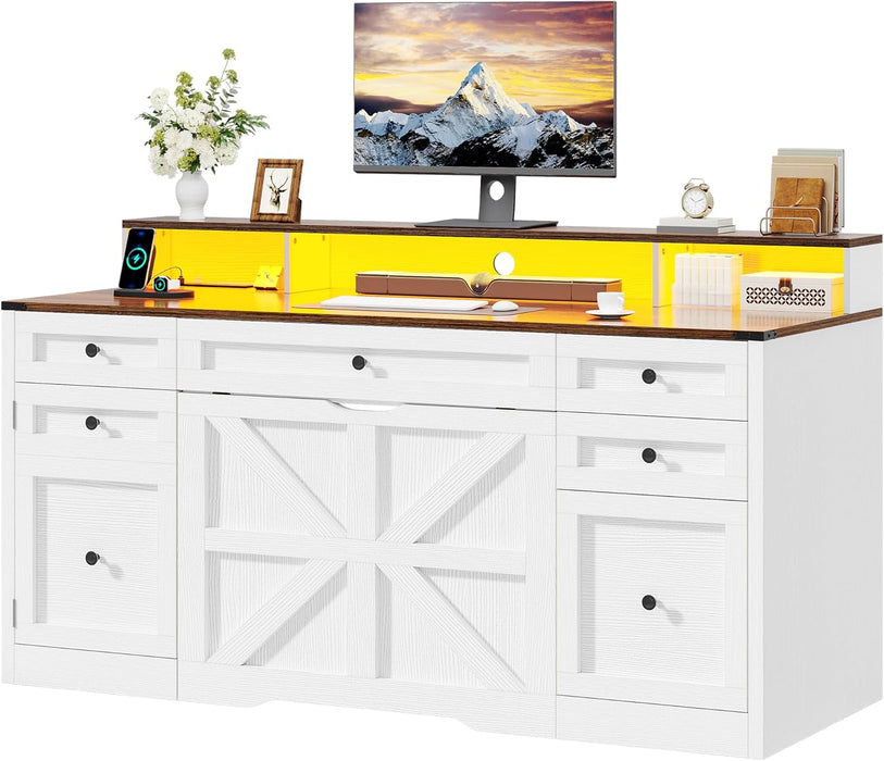 Antique White Computer Workstation Stool With Drawers