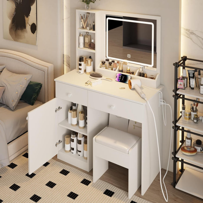 White Vanity TwentyThreePointSixInch DressingTable With Illuminated Mirror