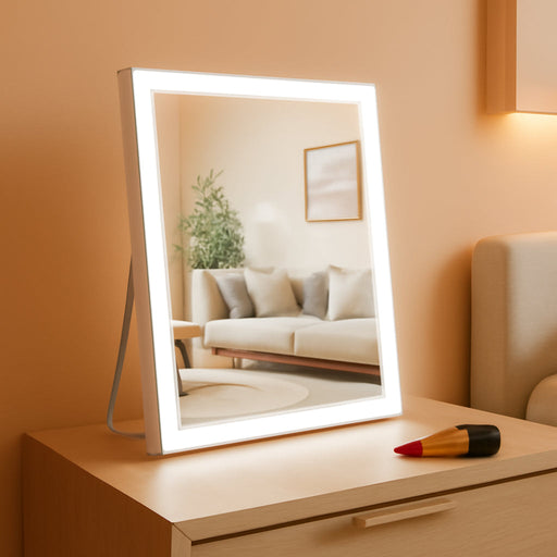 Vanity Mirror with Lights,10"X12" Lighted Makeup Mirror with 3 Color Modes, 360° Rotation Makeup Mirror with Lights, Dual Power Supply, Portable Desk Mirror, Smart Touch Control (White)