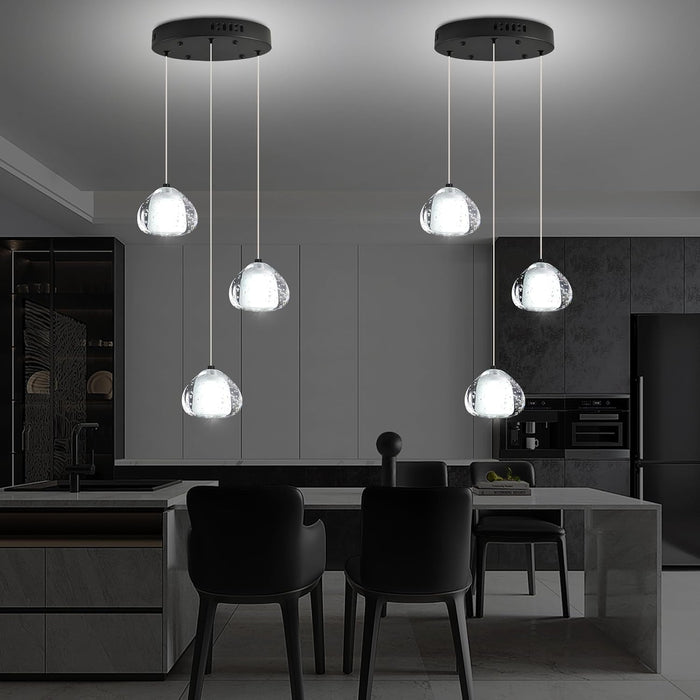 Black Crystal Chandeliers for Kitchen Island 3-Lights, Modern Indoor LED Bubble Pendant Light Fixture for Dining Room Foyer Entryway