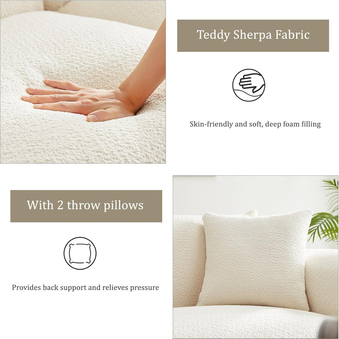 Sherpa Plush 87Inches SnowWhite Upholstered DeepSeat Sofa