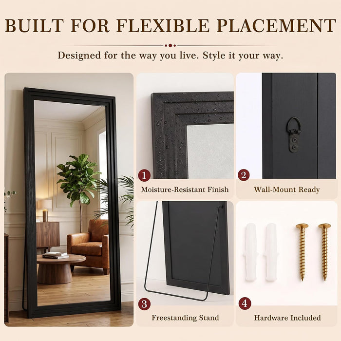 71"X32" Full Length Mirror, Large Wood Floor Mirror, Black