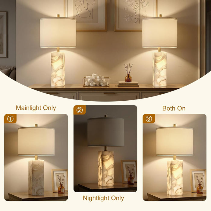 23" Alabaster Table Lamp Set of 2 with Night Light for Living Room