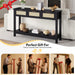 Entryway Console Table with 3 Rattan Drawers - Long Sofa Table behind Couch Modern Fluted Hallway Living Room Storage Cabinet, Entry Table Open Shelf Foyer Furniture, Anti-Tip, Black, 47 Inch