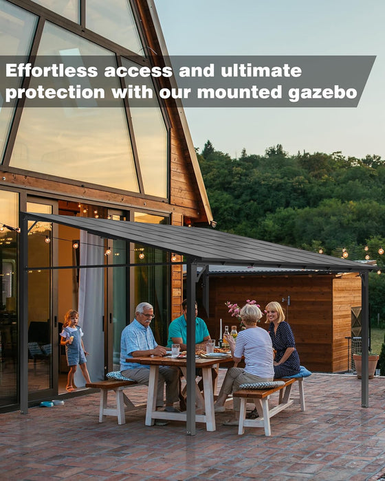 10x12 Lean-To Gazebo Wall-Mounted Polycarbonate Hardtop