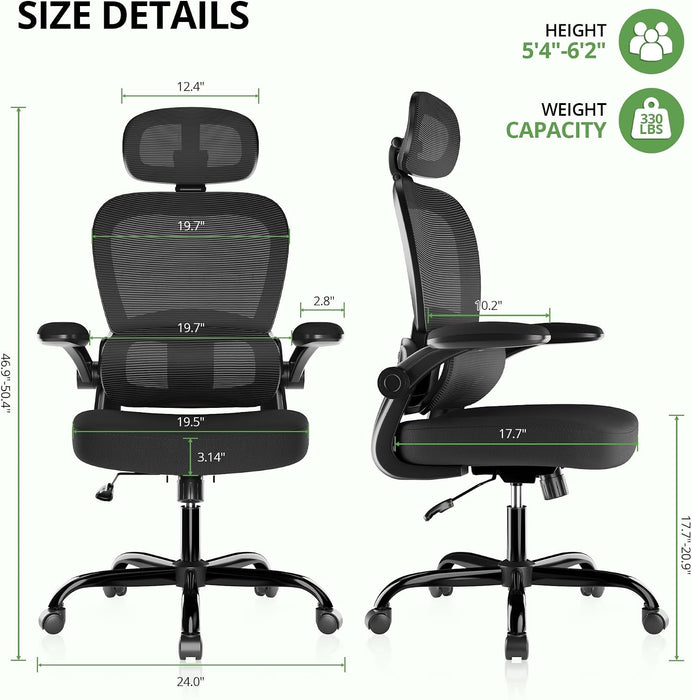 Ergonomic Office Chair 330 Lb with Wheels, Lumbar Support & Headrest