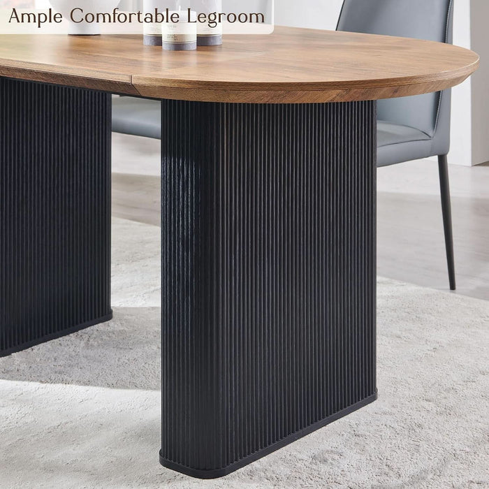 63 Inch Fluted Oval Dining Table for 4-6 People (Brown with Black)