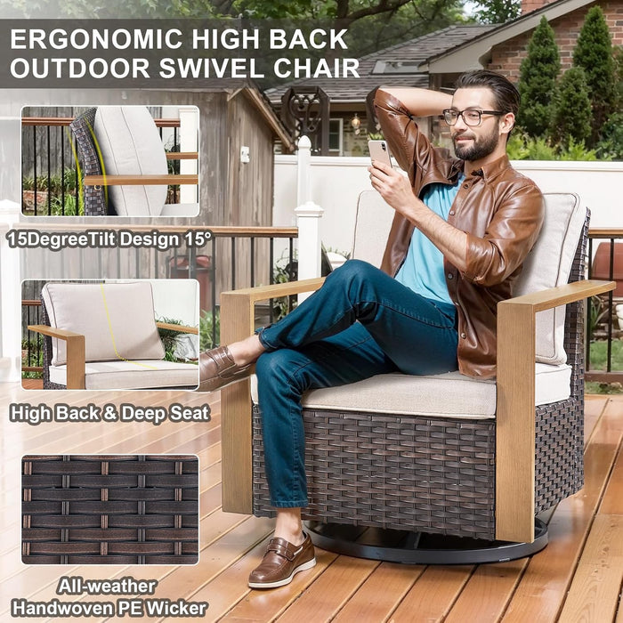 Full 4 Pieces Patio Furniture Set with 41” Propane Fire Pit Table, Outdoor Conversation Set with Swivel Glider Outdoor Chair Set of 2 and Rattan Sofa for Deck Backyard