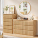 Fluted 5 Drawer Dresser for Bedroom, 43" Tall Dresser for Bedroom, Modern Fluted Chest of Drawers, Handle-Free/Floor-Mounted Wood Drawer Dresser for Living Room, Bedroom, Entryway, Hallway (Oak)