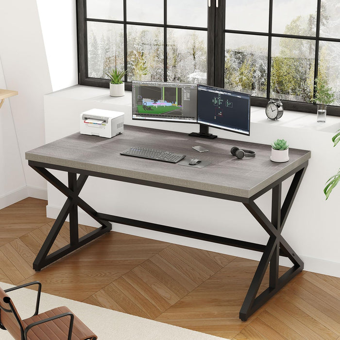 Computer Desk, Industrial PC Laptop Office Desk, Farmhouse Gaming Desk with Spacious Desktop, Rustic Wood Metal Writing Study Work Table for Home Office Bedroom, 47 Inch, Grey Oak