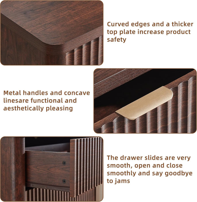 Fluted 5 Drawers Dresser for Bedroom, 41" Tall Modern Chest of Drawers with Metal Handle, Curved Profile Farmhouse Closet Organizer Wood Dressers TV Stand for Living Room, Hallway, Walnut