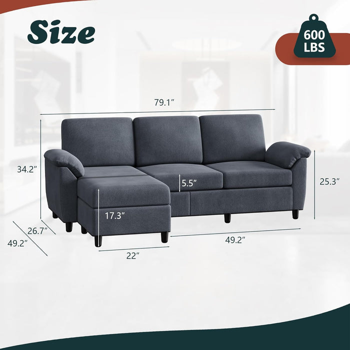 Modern Gray Linen Sectional Sofa for Living Room