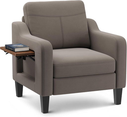 Linen Upholstered Accent Chair With Foldable Table