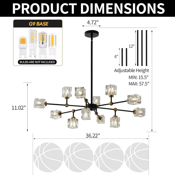 Black Gold Sputnik Chandelier Adjustable Height Crystals