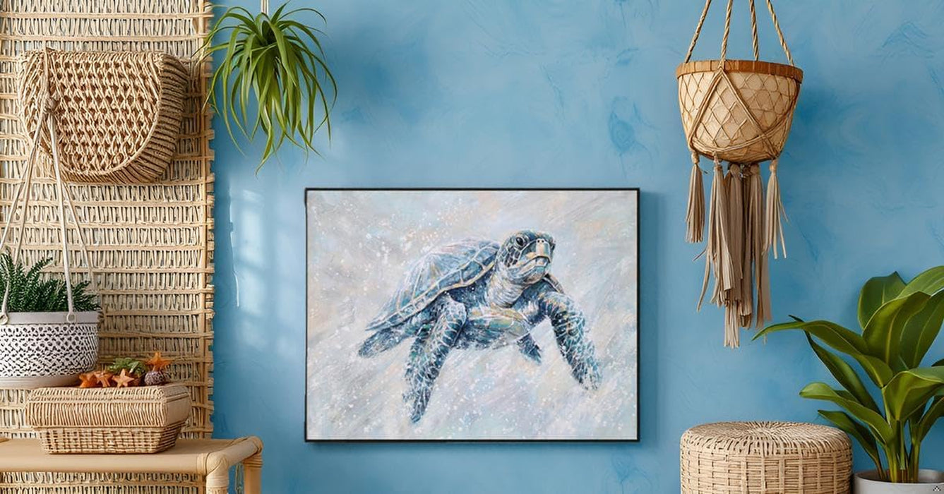 Coastal Sea Turtle Hand Painted Textured Canvas Wall Art