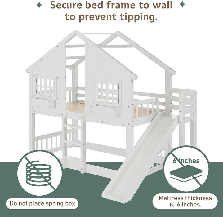 TwinOverTwin Bunk Bed Premium Solidwood White Slide