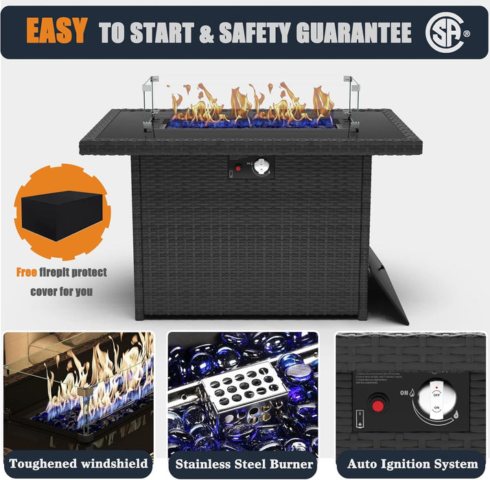 Outdoor Patio Furniture Sets with Fire Pit Table 10 Pieces Wicker Swivel Rocker Chairs and Sofa Sets for Backyard Deck