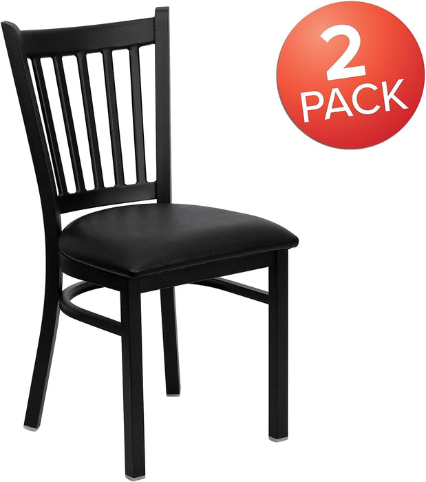 Hercules Series Vertical Back Metal Restaurant Chairs, Upholstered Armless Dining Chairs for Restaurants/Kitchens, Set of 2, Black