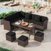 7 Pieces Patio Furniture Set, Patio Sectional with Dining Table & Ottoman