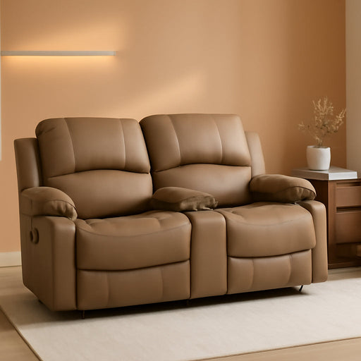 65" Wall Hugger Reclining RV | RV Theater Seats | Double Recliner RV Sofa & Console | RV Couch | Wall Hugger Recliner | RV Theater Seating | RV Furniture | (Cappuccino, Manual)