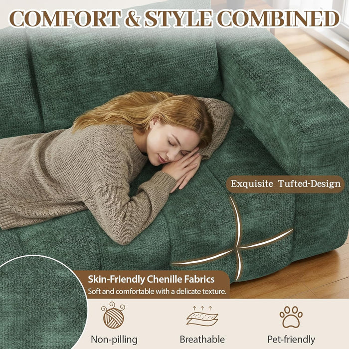 76 Inch Oversized DarkEmerald Velvet Chenille Couch