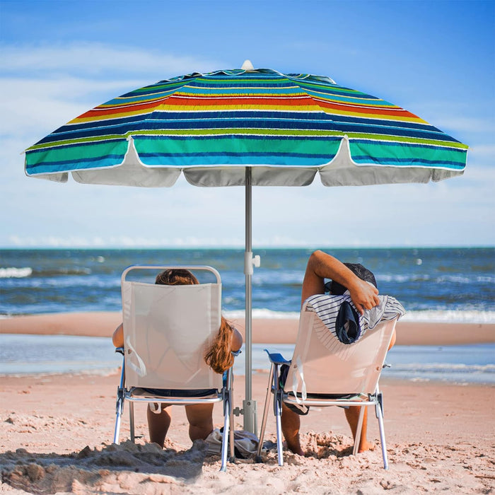 Beach Umbrellas for Sand Heavy Duty Wind Portable, 6.5Ft Outdoor Umbrella with Sand Anchor and UV Protection, Parasols Includes Carry Bag for Beach, Patio, and Garden, Yellow Stripes