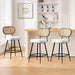 Bar Stools Set of 3, 26" Counter Height Barstools with Rattan Back and Metal Legs, Upholstered Faux Leather Bar Chairs for Kitchen Island, Home Bar, Beige